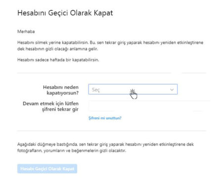 Instagram Hesabı Dondurma ve Kalıcı Olarak Silme 3 İnstagram Hesabı Dondurma