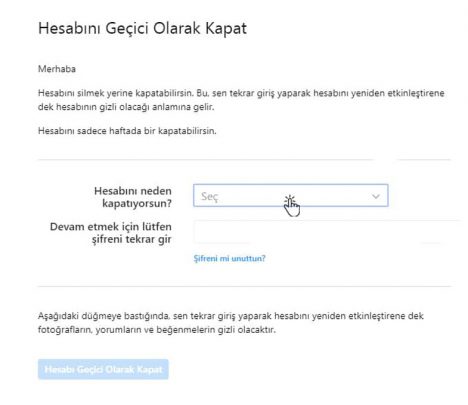 İnstagram Hesabı Dondurma