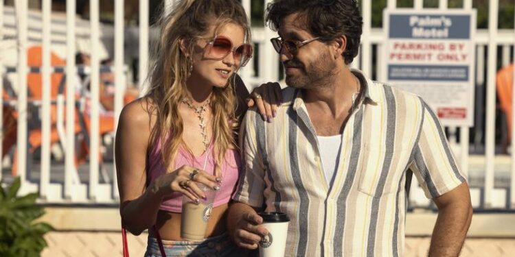 Florida Man. (L to R) Abbey Lee as Delly West, Edgar Ramírez as Mike Valentine in episode 102 of Florida Man. Cr. Jackson Lee Davis/Netflix © 2023