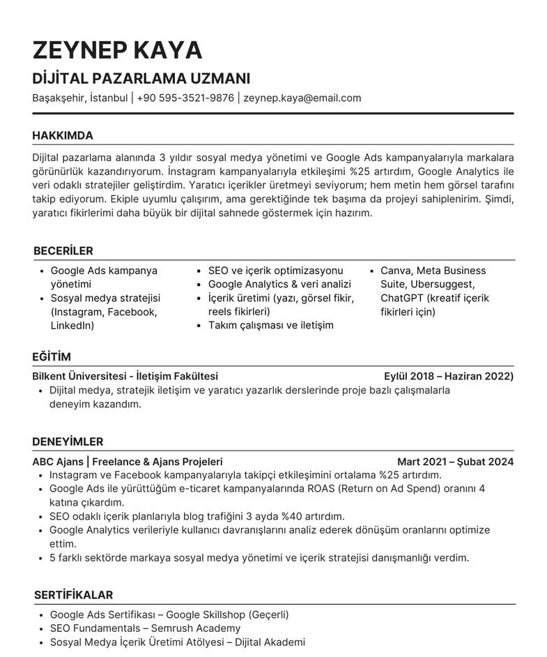 chatgpt cv ornegi
